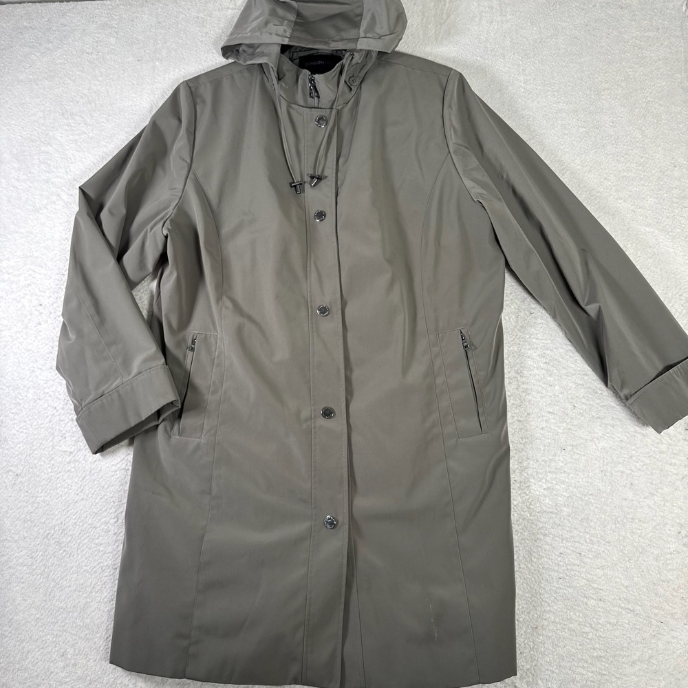 London Fog Raincoat Women XL Taupe Excellent Hooded Wool Blend Lining Jacket